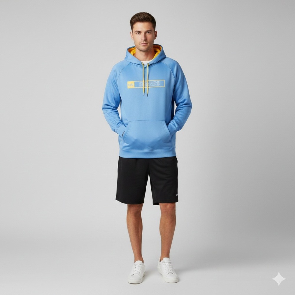 New LIU Sharks Hoodie NCAA Colosseum Mens Pullover Athletic Blue Yellow L